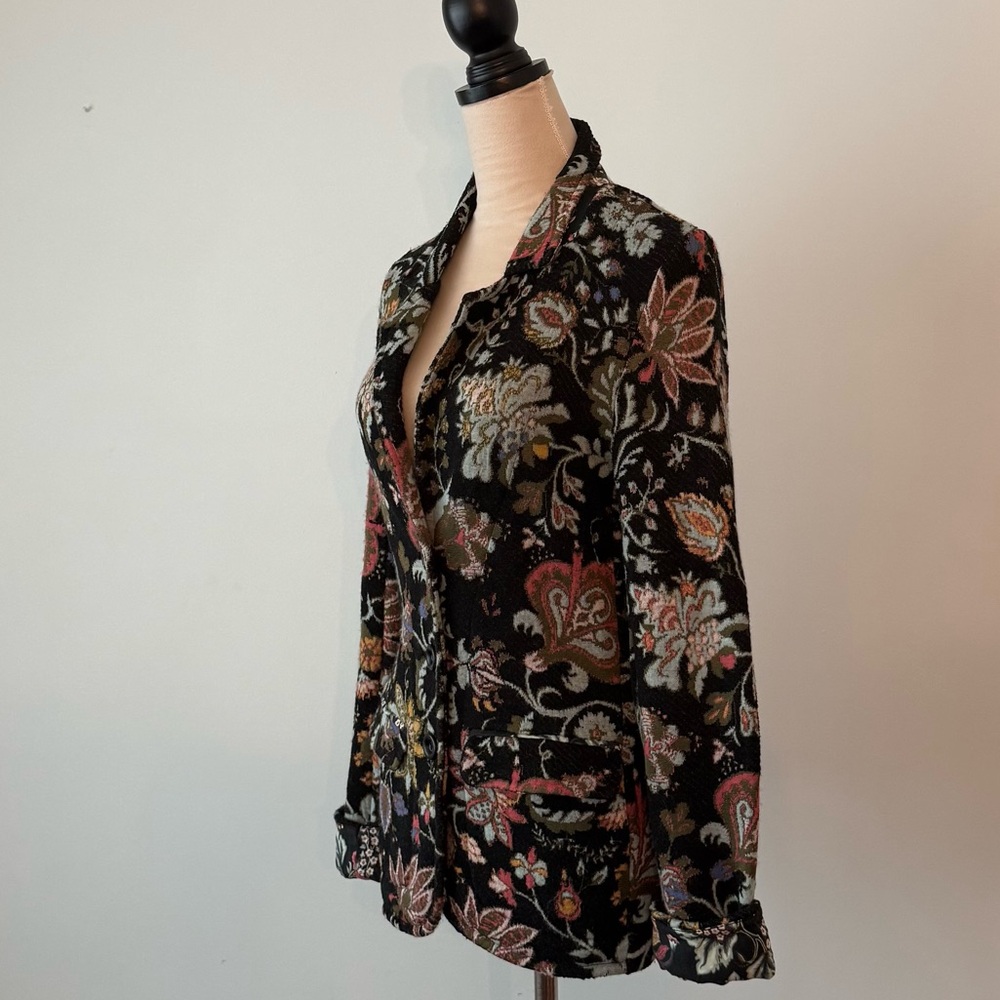 ✨ Aldo Martins Floral Knit Blazer Jacket Elbow Patch Cuffed Sleeve Barcelona S - Picture 6 of 16